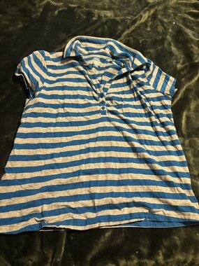 George Blue and White Striped Short Sleeve Polo Tee